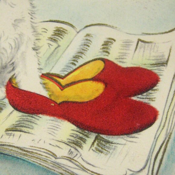 Hallmark Card Happy Birthday Day 1950 Used Flocked Slippers Grandson Dog - Picture 4 of 7